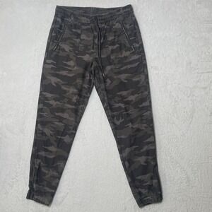 Athleta Pants Women's Size 8 Green Camo Farallon Joggers Zip Hems Pockets Cotton